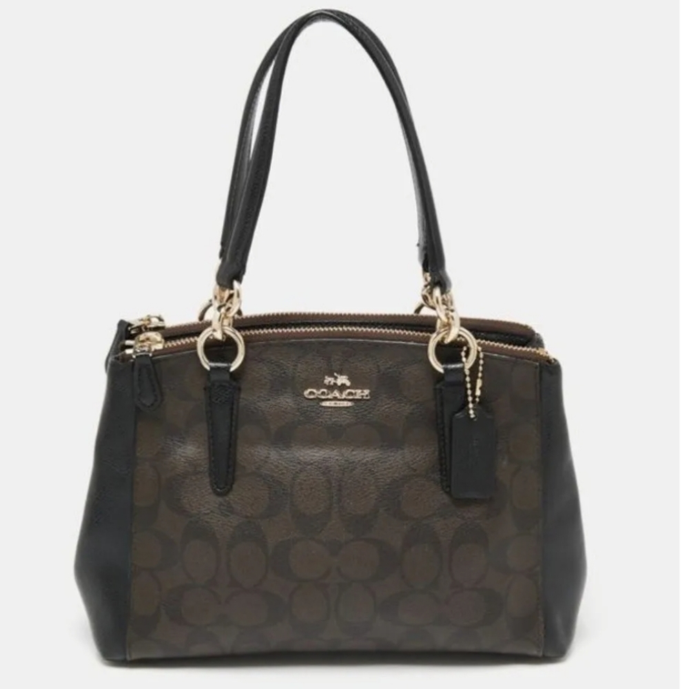 Coach Signature Brown/Black ChristieCarryall Satchel Handbag with strap